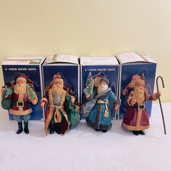 4 Vintage Kurt Adler Paper Mache Old World Santa Ornaments Christmas Decor - Picture 3 of 15